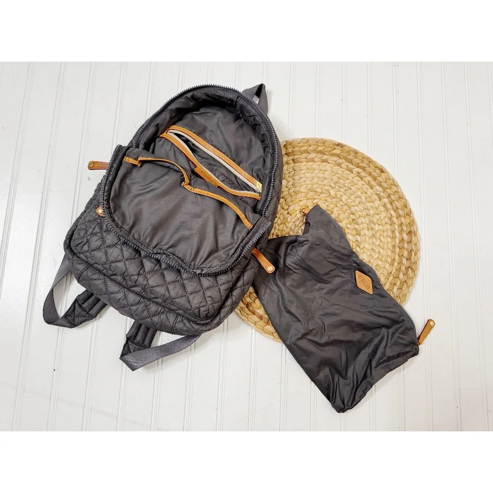 MZ Wallace Quilted Backpack in Dark Gray with Rose Gold Hardware